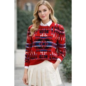 Aqua x Pendleton Women Sweater L Southwestern Aztec Pilot Rock‎ Red Tribal
